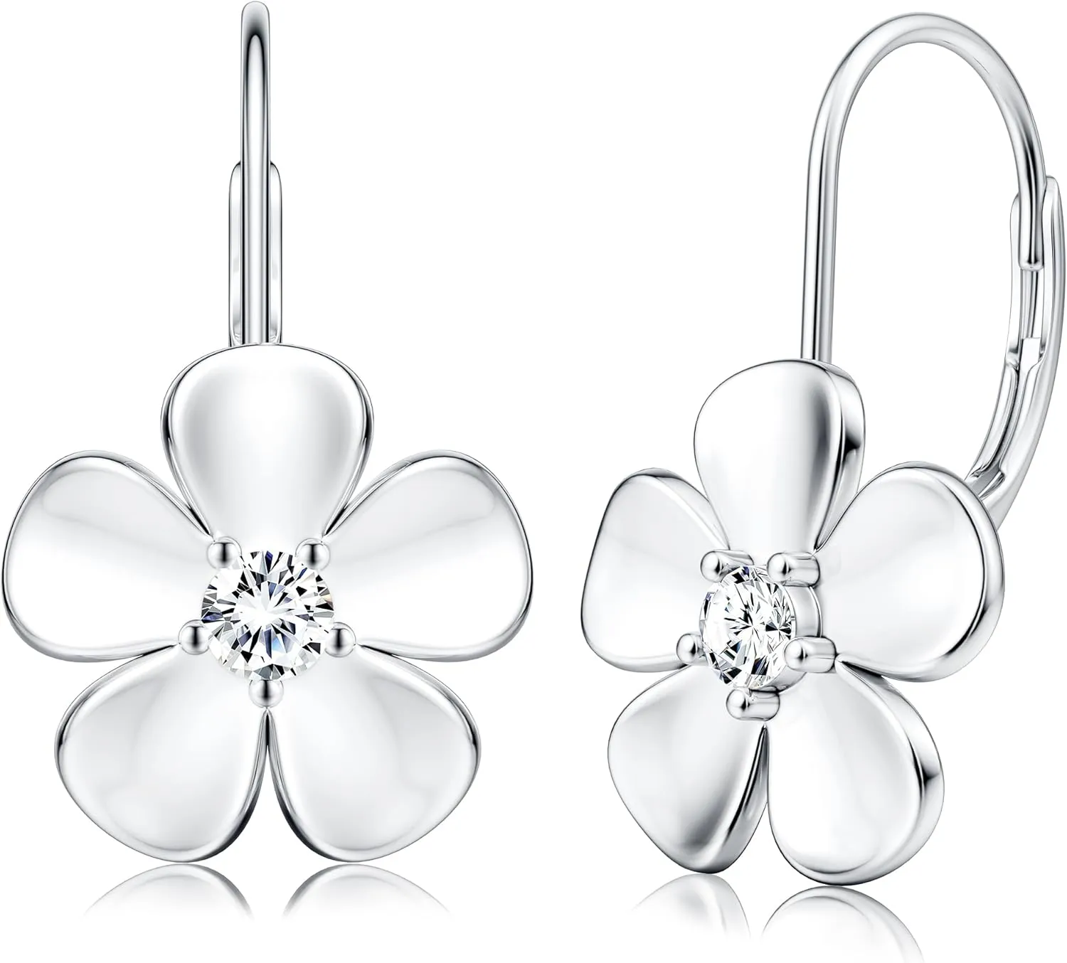 MILACOLATO 925 Sterling Silver Flower Hoop Earrings for Women 18K White Gold Plated Plumeria Flower Dangle Earrings Hypoallergenic Leverback Earrings for Sensitive Ears Valentine's Day Jewelry Gifts