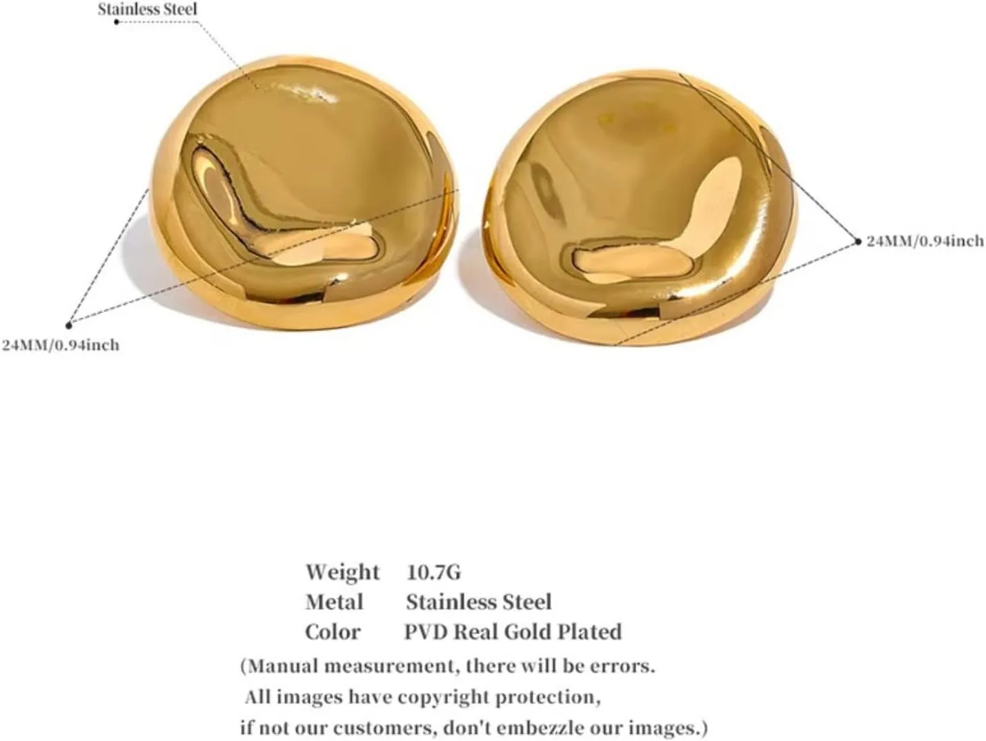 Minimalist Stainless Steel Round Button Stud Earrings Waterproof 18K Gold Plated Metal Daily Ear Jewelry Ladies