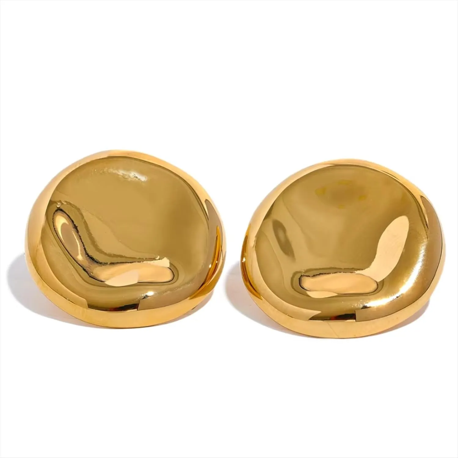 Minimalist Stainless Steel Round Button Stud Earrings Waterproof 18K Gold Plated Metal Daily Ear Jewelry Ladies