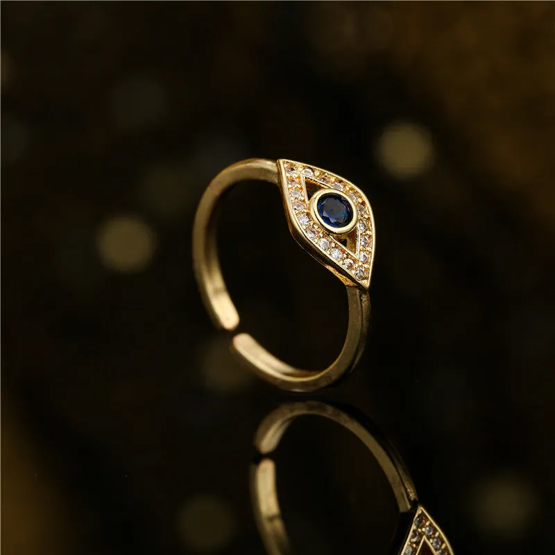 Minimalist Women Evil Eye Geometric Copper Inlay Rings