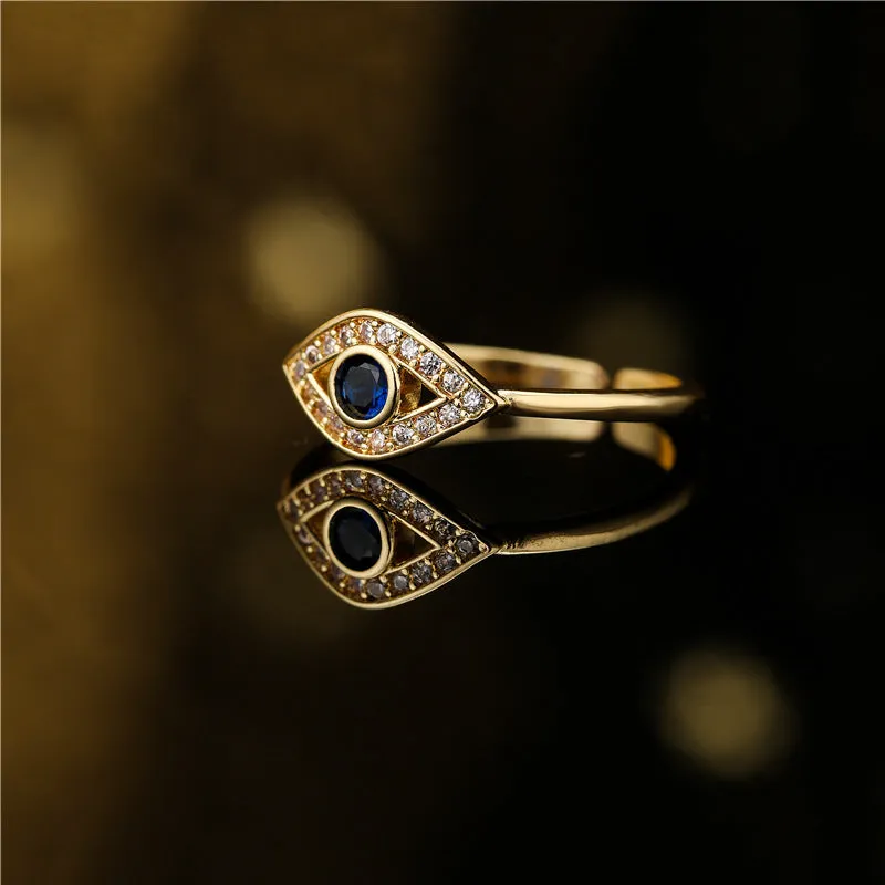 Minimalist Women Evil Eye Geometric Copper Inlay Rings