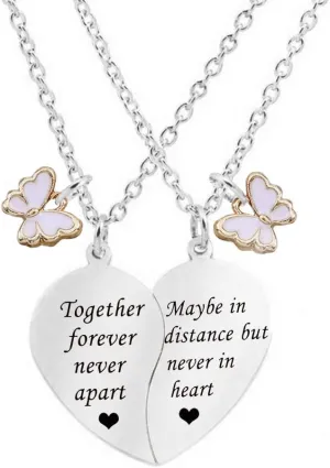 MJartoria BFF Necklace for 2-Split Valentine Heart Necklace Together Forever Best Friends Butterfly Pendant Friendship Necklace Set of 2 Gifts for Her