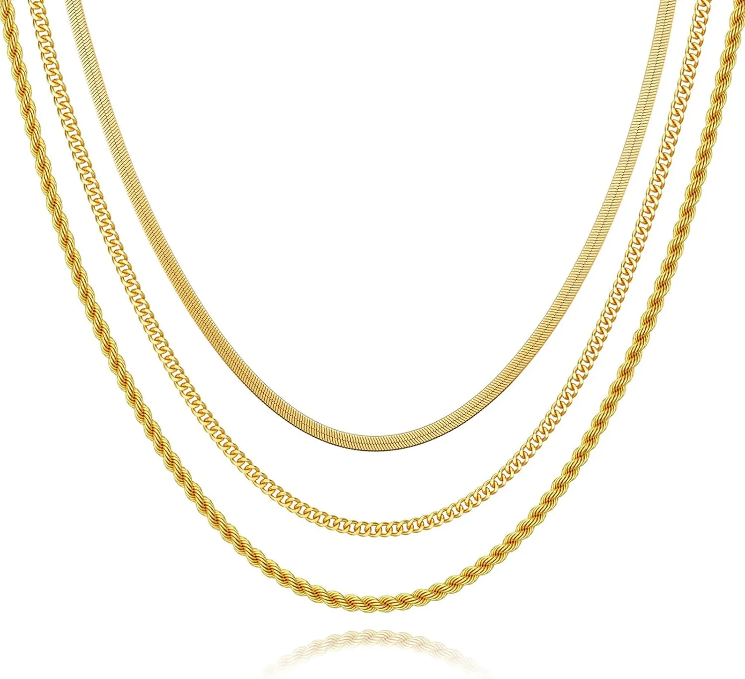 MJartoria Layered Gold Necklace for Women, 14K Gold Plated Trendy Dainty Chain Necklace Adjustable Chain Necklaces Gold Jewelry Gifts (Gold, Layered-3PCS-Classic Chain)