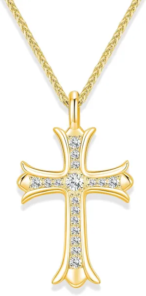 Moissanite Cross Necklace for Women and Men, Diamond Cross Necklace, 14K Gold Plated S925 Sterling Silver Cross Pendant Necklaces, Mother and Father's Day