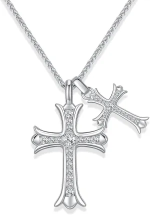Moissanite Cross Necklace for Women and Men, Gold/S925 Sterling Silver Cross Necklace for Women, Diamond Cross Faith Pendant Necklaces for Father's Day (Silver)
