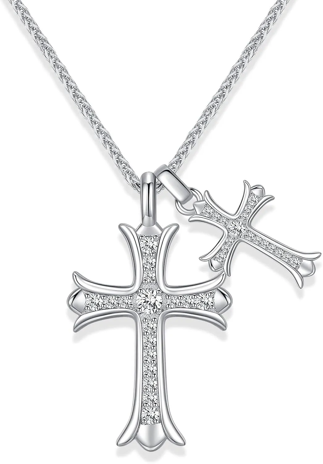 Moissanite Cross Necklace for Women and Men, Gold/S925 Sterling Silver Cross Necklace for Women, Diamond Cross Faith Pendant Necklaces for Father's Day (Silver)