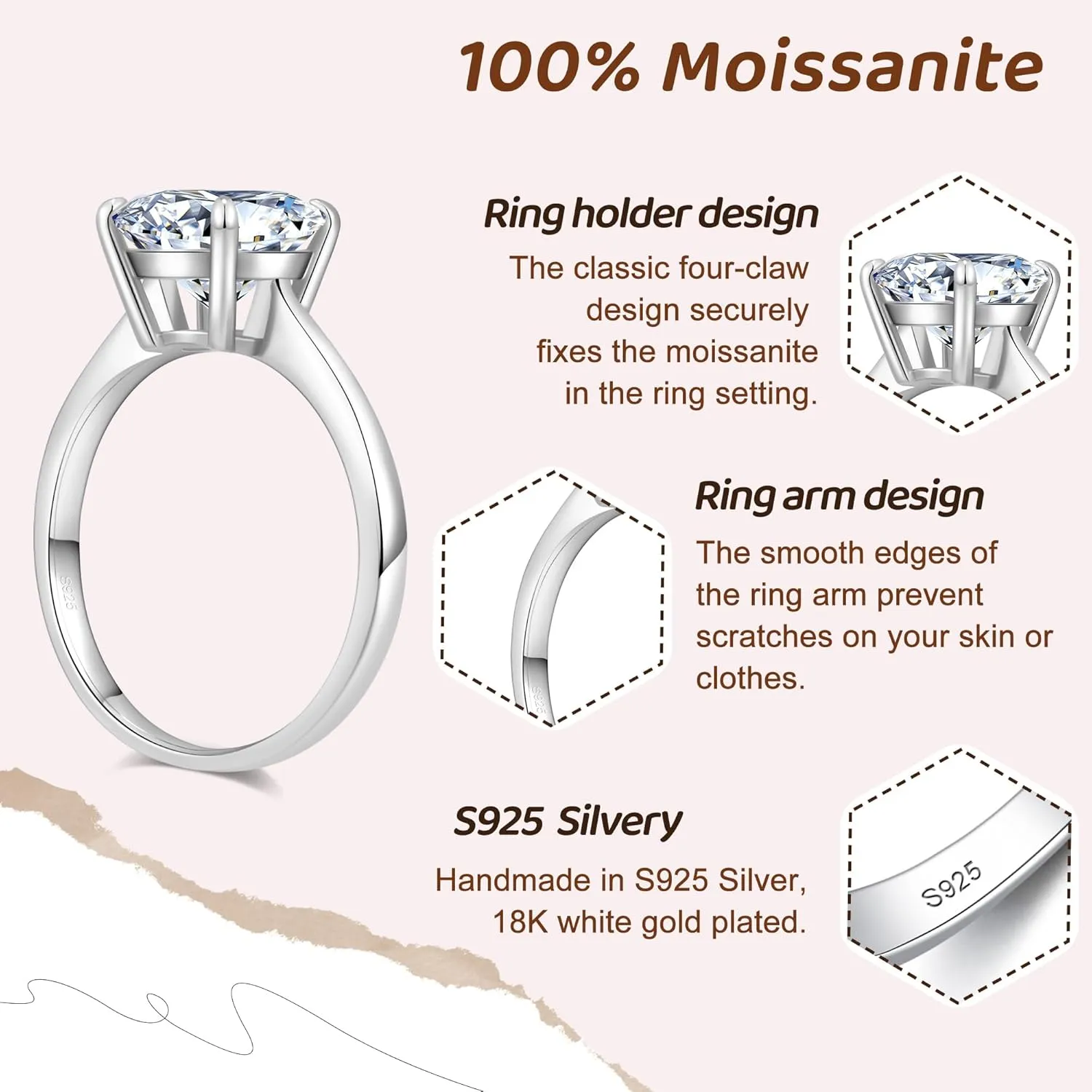 Moissanite Engagement Rings for Women,Promise Rings 925 Sterling Silver with 18K Yellow/White Gold Plated,D Color VVS1 Wedding Band Moissanite Ring 0.5/1/1.5/2/3/4CT