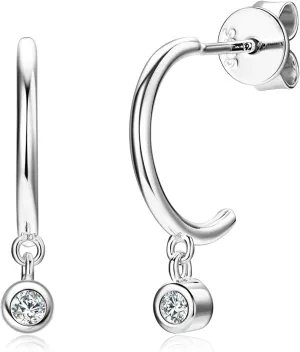 Moissanite Small Open Huggie Hoop Earrings, 925 Sterling Silver Dainty Tiny Drop Earring with Sparkling VVS1 Lab Grown Imitation Diamond Hypoallergenic Jewelry Valentine's Day Birthday Christmas Gift for Women