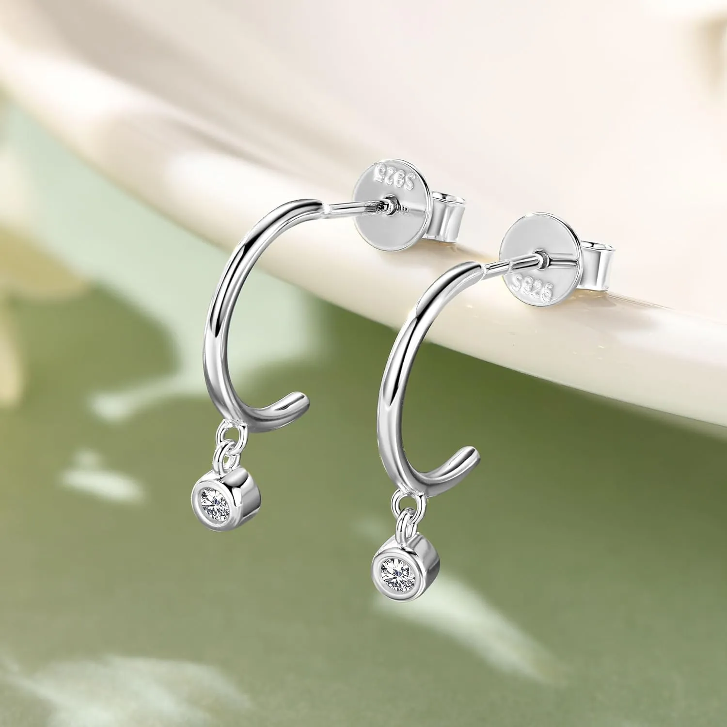 Moissanite Small Open Huggie Hoop Earrings, 925 Sterling Silver Dainty Tiny Drop Earring with Sparkling VVS1 Lab Grown Imitation Diamond Hypoallergenic Jewelry Valentine's Day Birthday Christmas Gift for Women