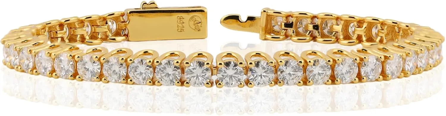 Moissanite Tennis Bracelet for Women | 3mm ~ 4mm D Color VVS1 | 8.2510.25 CTW | 7" Vermeil 24K Yellow Gold or Rhodium Plated Sterling Silver | Classic Scoop Link Design | Gift Ready by Adora Fine Jewelry