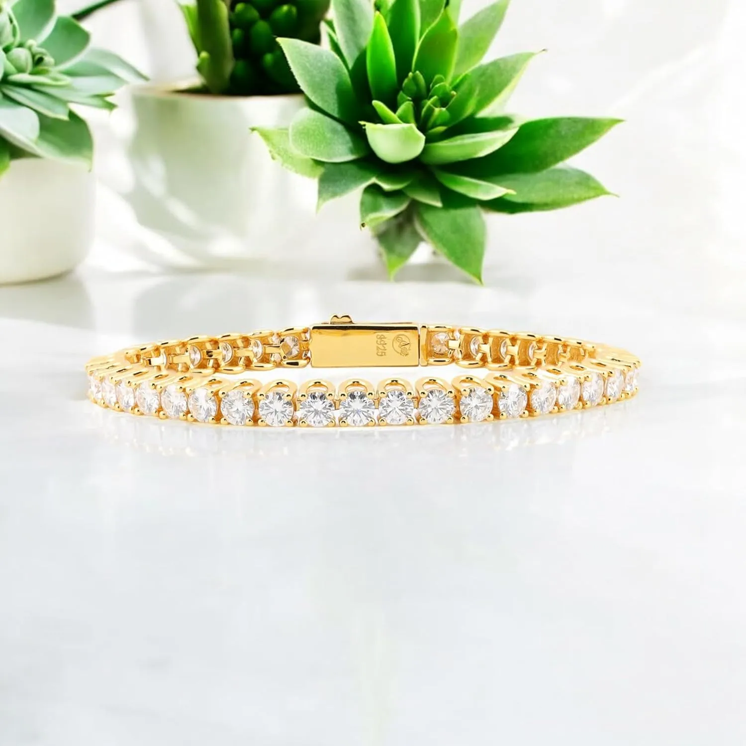 Moissanite Tennis Bracelet for Women | 3mm ~ 4mm D Color VVS1 | 8.2510.25 CTW | 7" Vermeil 24K Yellow Gold or Rhodium Plated Sterling Silver | Classic Scoop Link Design | Gift Ready by Adora Fine Jewelry