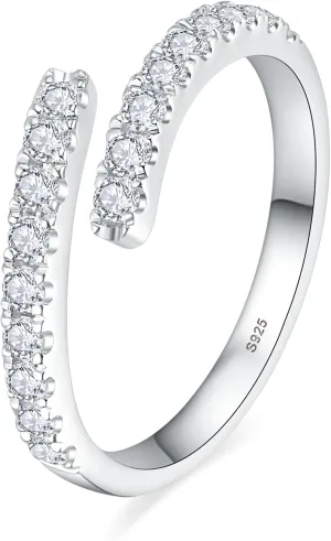 Moissanite Wedding Band Adjustable Open Twist for WomenD Color VVS1 Round Cut Diamond Eternity Ring S925 Sterling Silver with 18K White Gold Plated Stackable Gemstone Jewelry