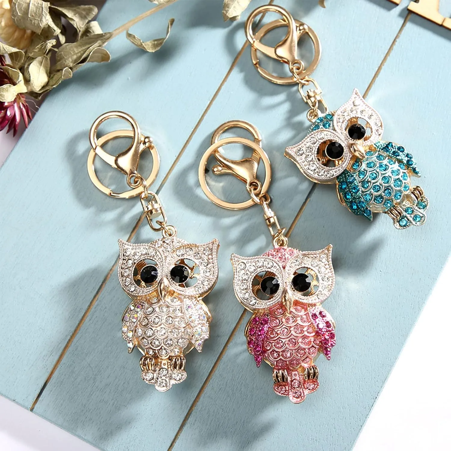 Mom Owl Keychains, Women Key Chains Owl Keychain for Women Crystal Key Ring For Bag Wallet Purse Handbags Cars Key