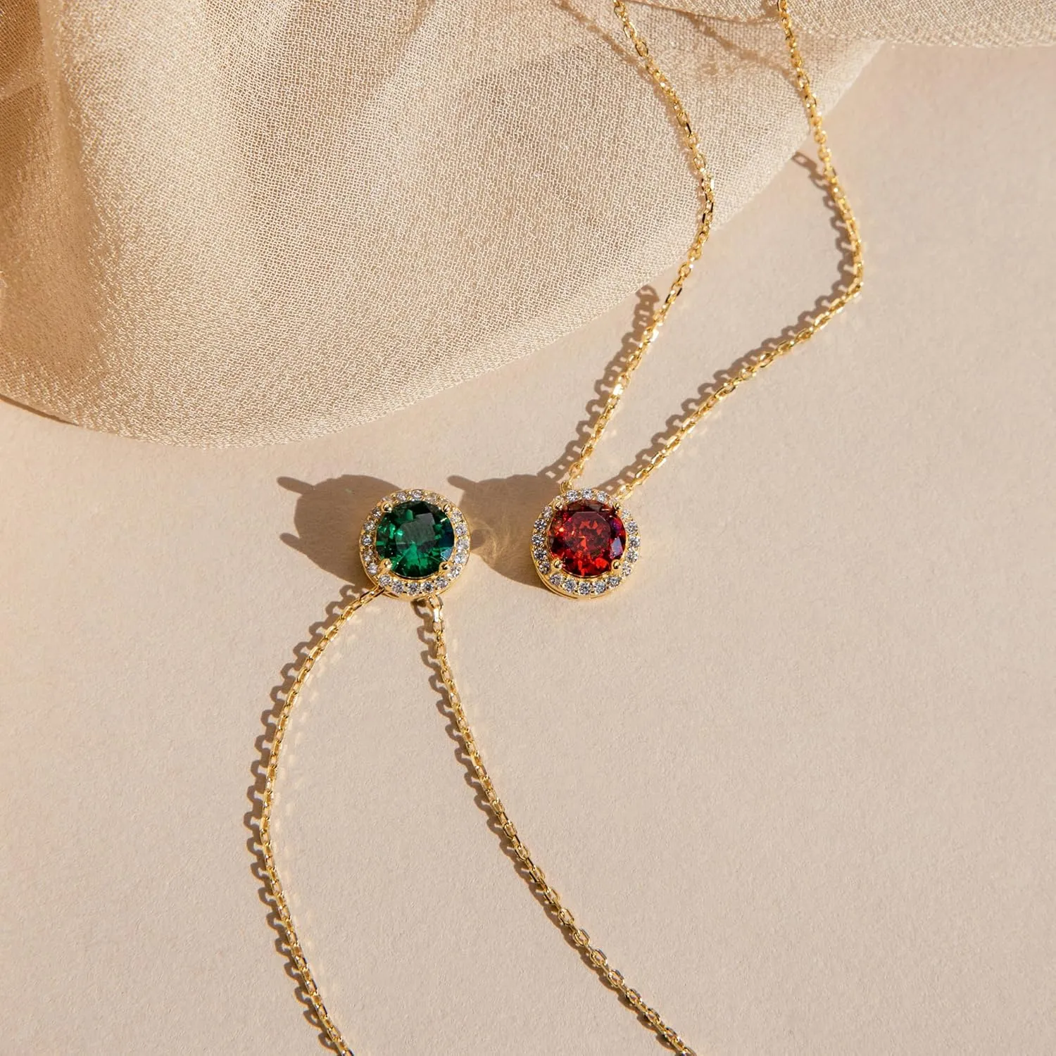 MONOOC Layered Birthstone Necklace for Women, 14K Solid Gold Over Paperclip Chain Necklace Classic Round Pendant Birthstone Necklace Birthstone Jewelry for Women Gifts Birthday Gifts