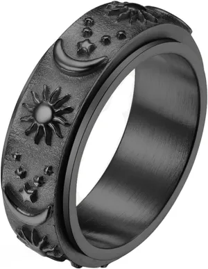 Moon and Star Ring Stress Relieving Anxiety Ring Titanium Steel Spinner Rings Engagement Wedding Rings