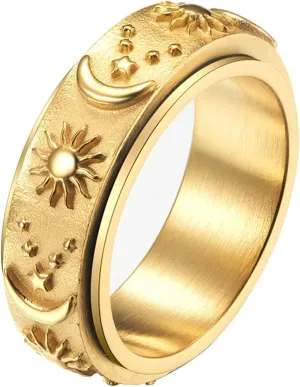 Moon and Star Ring Stress Relieving Anxiety Ring Titanium Steel Spinner Rings Engagement Wedding Rings