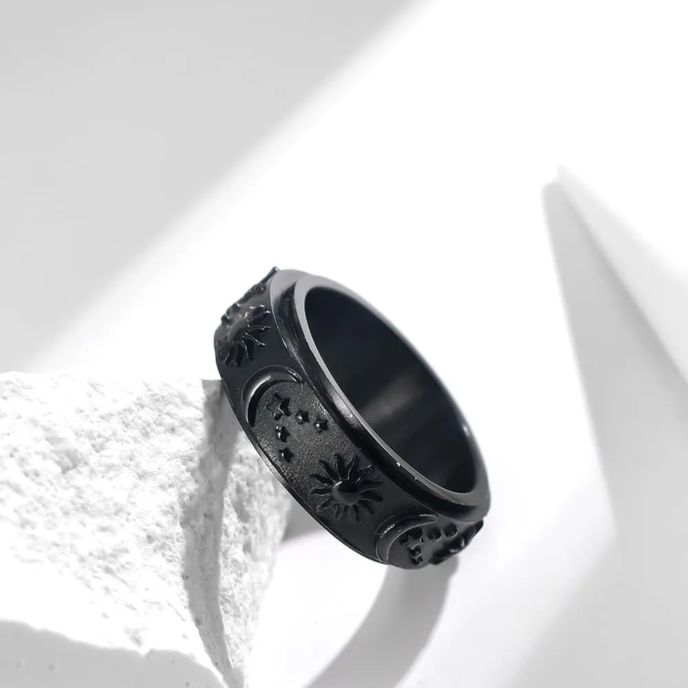 Moon and Star Ring Stress Relieving Anxiety Ring Titanium Steel Spinner Rings Engagement Wedding Rings