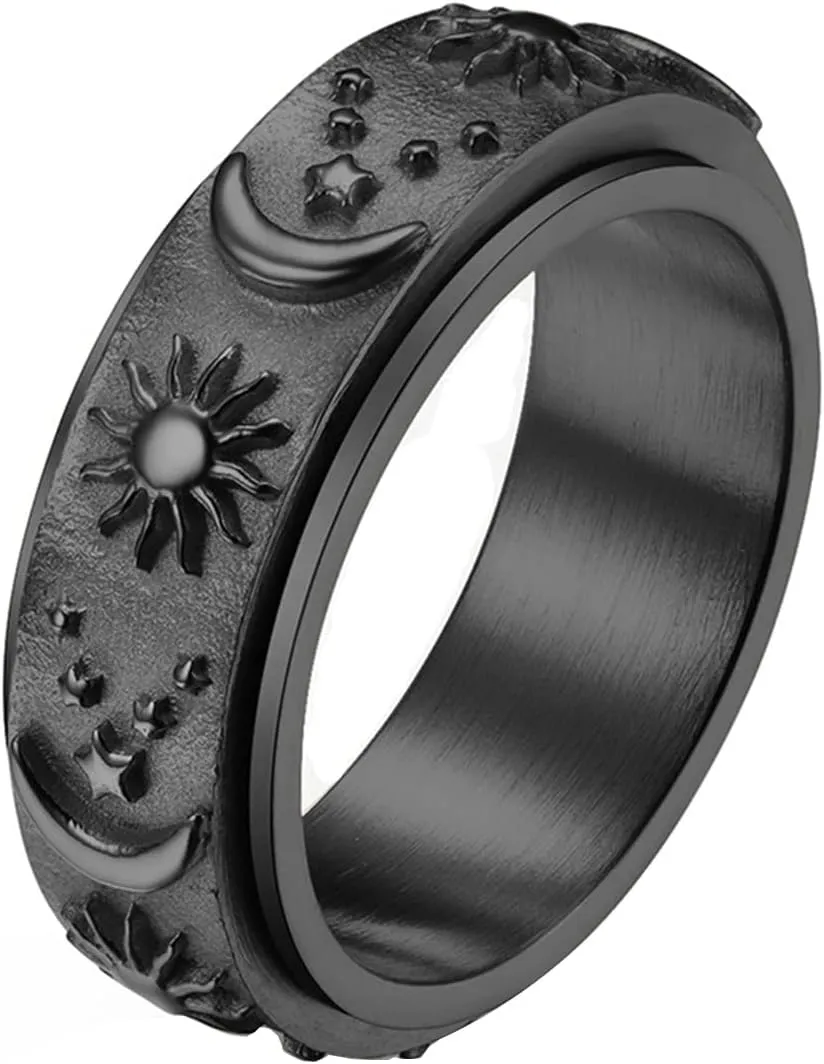 Moon and Star Ring Stress Relieving Anxiety Ring Titanium Steel Spinner Rings Engagement Wedding Rings