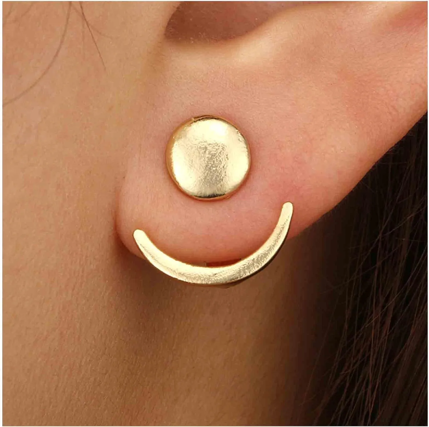 Moon Earrings for Women, Trendy Gold/Silver Moon Ear Jacket Earrings Simple Statement Copper Geometric Celestial Tiny Earrings Jewelry Gifts
