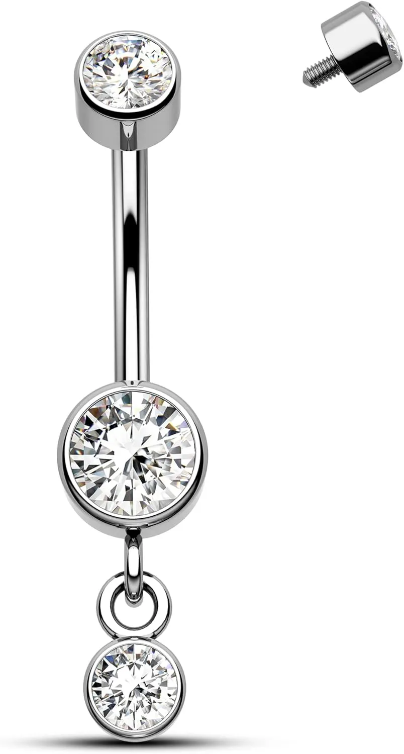 Mooncrush Jewelry 14G G23 Solid Titanium Belly Button Rings 10MM Dangle Belly Rings for Women Surgical Steel Belly Navel Piercing Jewelry