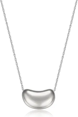 MORGAN & PAIGE .925 Sterling Silver Rhodium Plated, 14K Rose Gold or 18K Yellow Gold Necklaces for Women, Bean Shape Pendant Design Sterling Silver Necklace for Women, Classic Charm Jewelry 18 inch