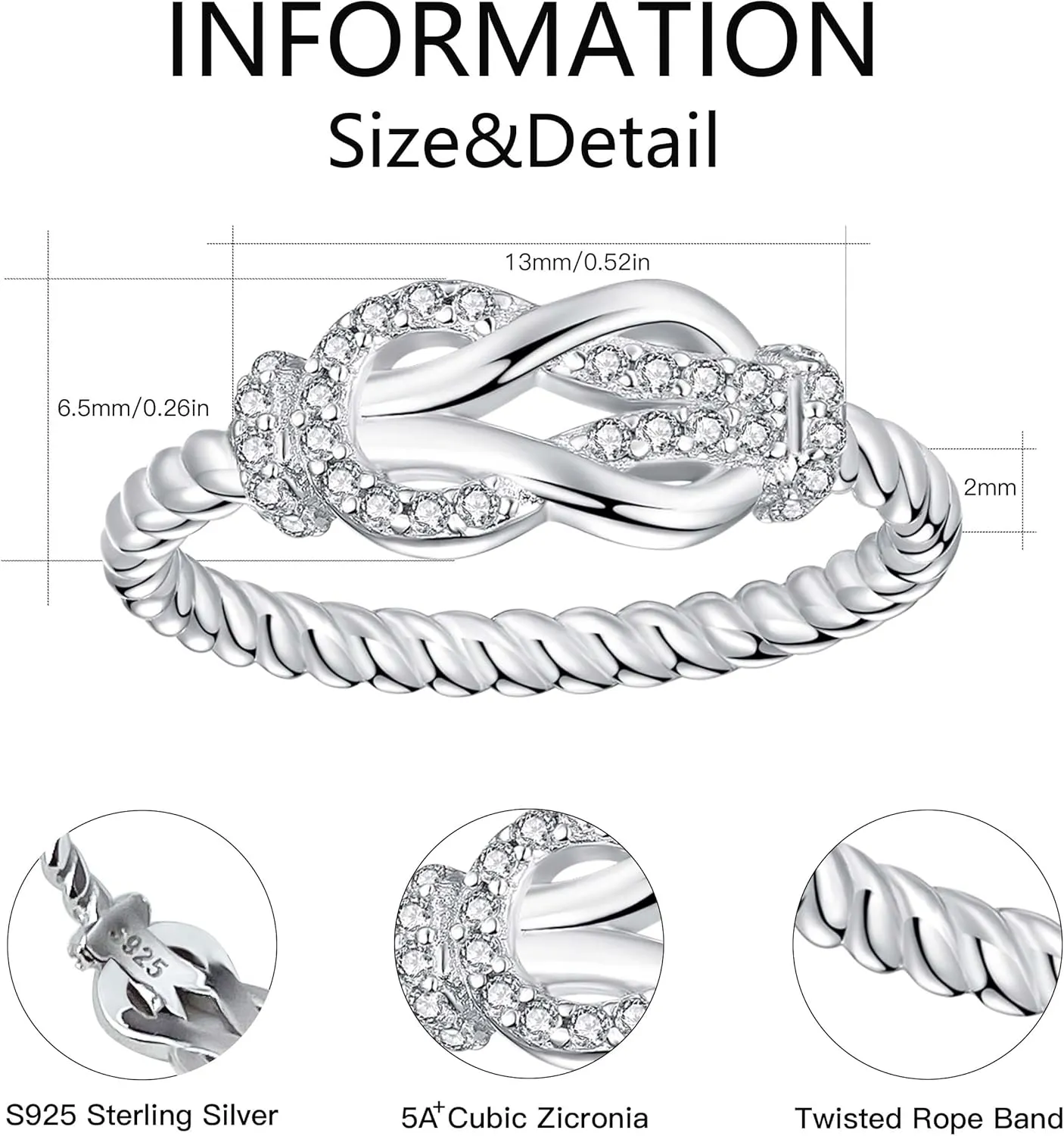 Mother Daughter Rings: Sterling Silver Infinity Love Ring Forever Knot Ring - Mothers Day Birthday Christmas Jewelry Gifts for Mom Daughter Grandmother Granddaughter