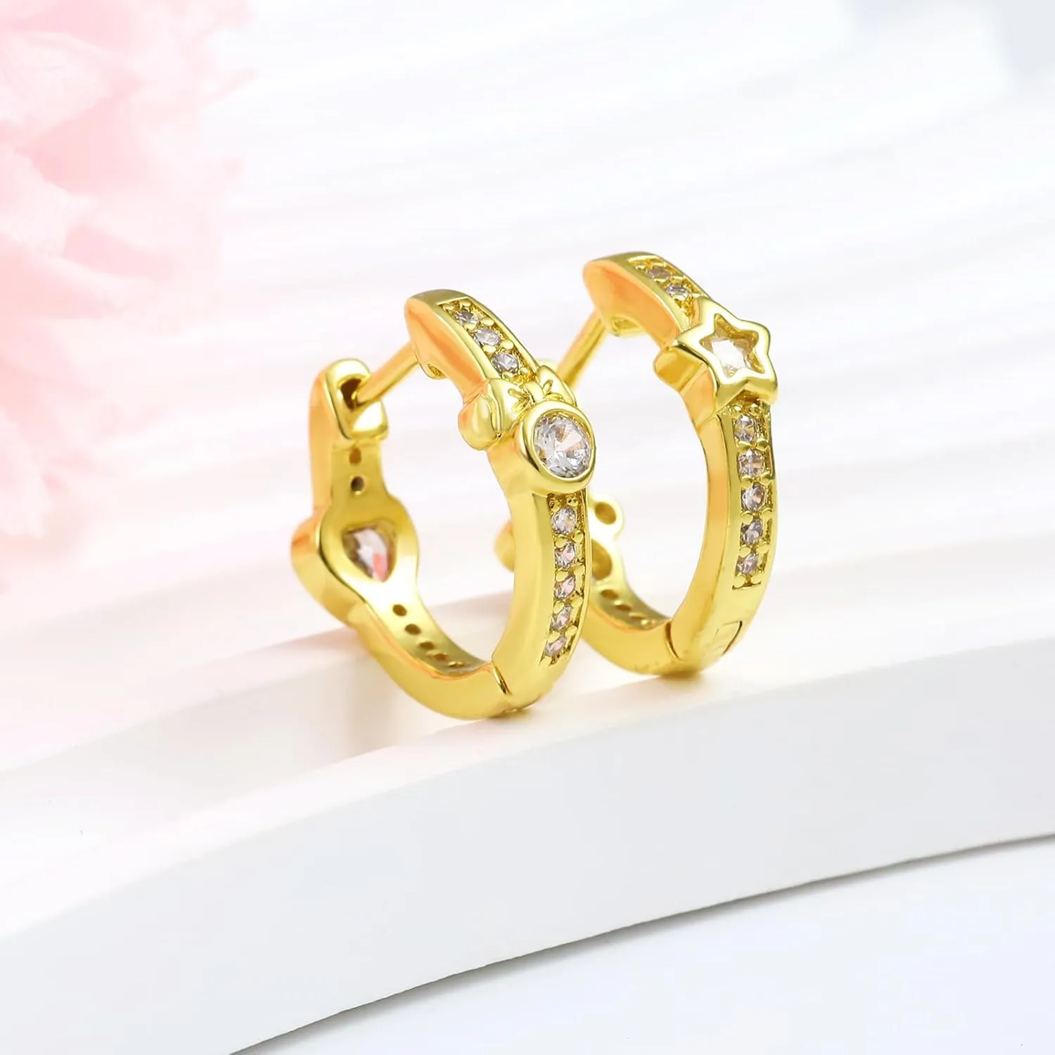 Mouse Earrings for Women Sterling Silver Moon Star Hoop Earrings Sparkling CZ Mouse Bow Hoop Earrings Animal Earrings Lucky Cute Princess Huggie Jewelry Gifts for Women Daughter Birthday