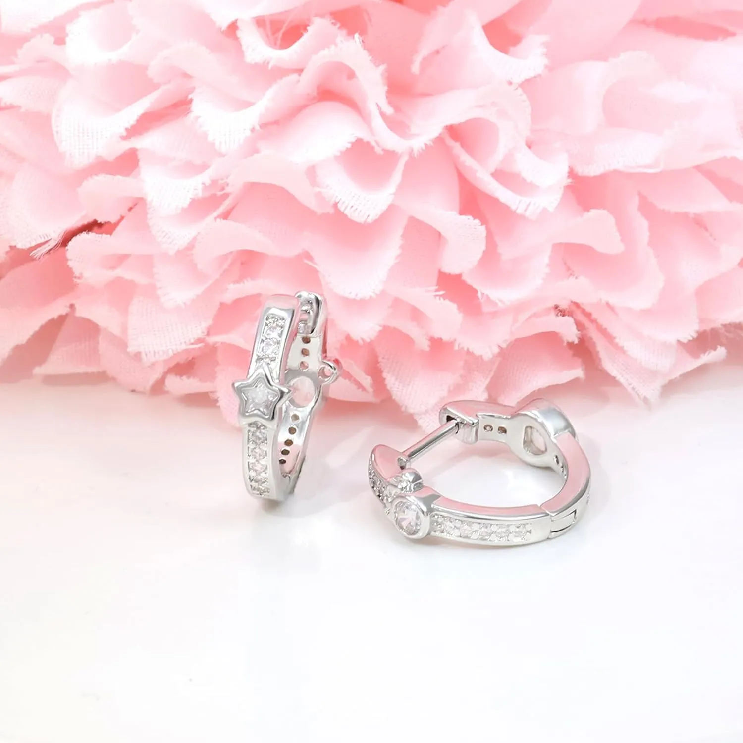 Mouse Earrings for Women Sterling Silver Moon Star Hoop Earrings Sparkling CZ Mouse Bow Hoop Earrings Animal Earrings Lucky Cute Princess Huggie Jewelry Gifts for Women Daughter Birthday
