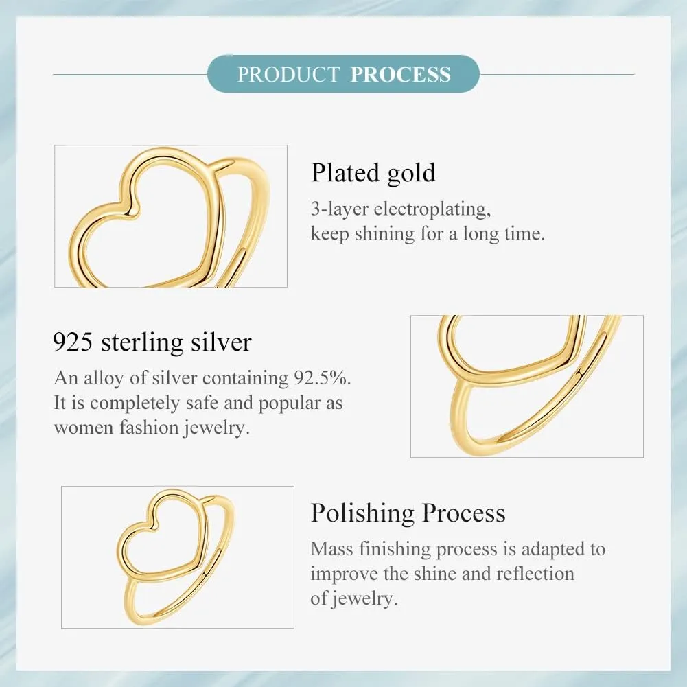 MUNDELL Sterling Silver 925 Simple Minimalist Heart Finger Rings for Women Wedding Engagement Statement Jewelry
