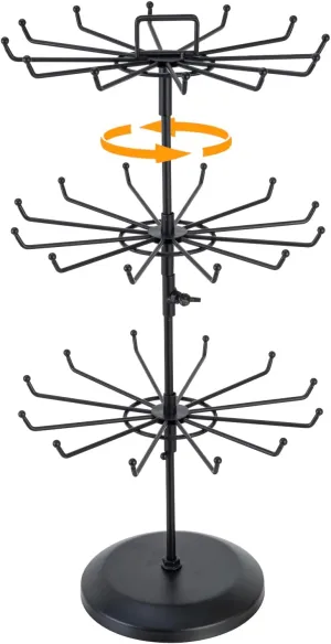 MyGift 3 Tier Classic Matte Black Metal Jewelry Tree with 360 Degree Rotating Arms, Spinning Necklace and Bracelet Tower Display Stand with 36 Hooks and Top Card Holder