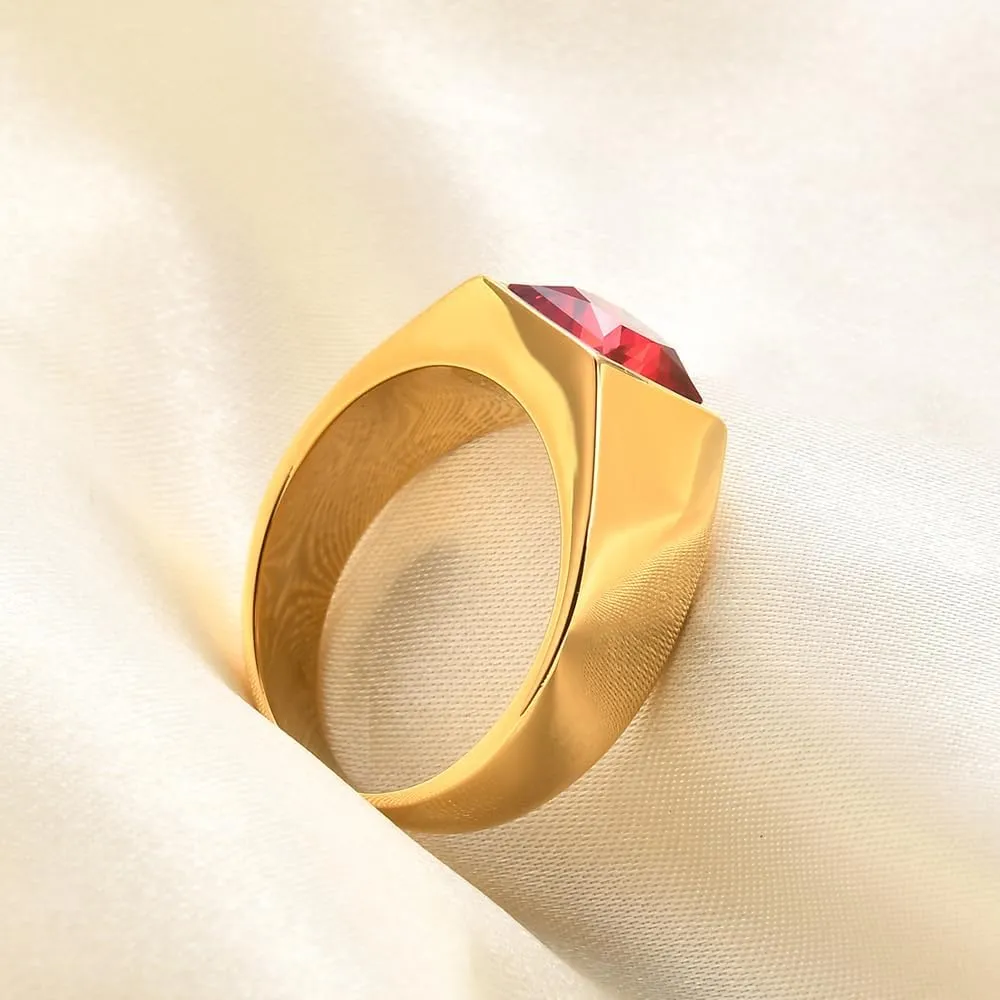 MYNENEY Black/Green/Bule/Red/Yellow Cubic Zirconia Bands Rings for Men Statement Signet Wedding Engagement Ring Gemstone Birthstone Bands for Women Mens
