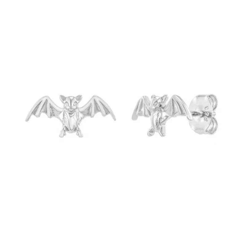 Mystical Flutter: 925 Silver Cute Animal Bat Zircon Gold-Plated Stud Earrings for Halloween (gold)