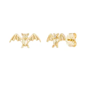 Mystical Flutter: 925 Silver Cute Animal Bat Zircon Gold-Plated Stud Earrings for Halloween (gold)