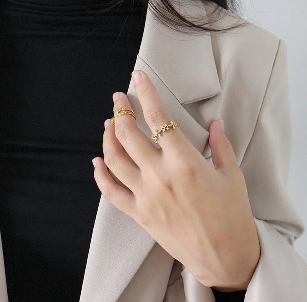N A Crystal Open Band Ring for Women 925 Sterling Silver Minimalist Expandable Statement Stackable Paperclip Safety Pin Toe Knuckle Eternity Rings Fashion Dainty Cute Jewelry Gift