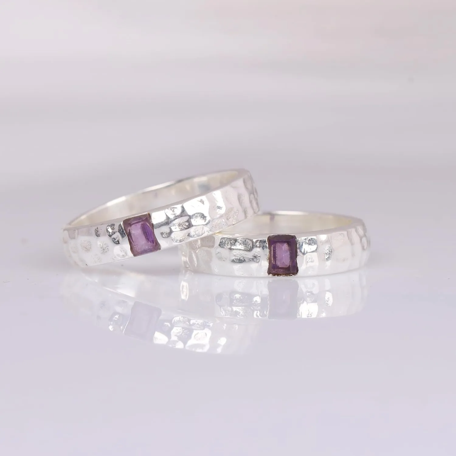 Natural Amethyst Mens Ring 925 Sterling Silver Hammered Wedding Band Mens Amethyst Ring Men Promise Ring Gift for Him