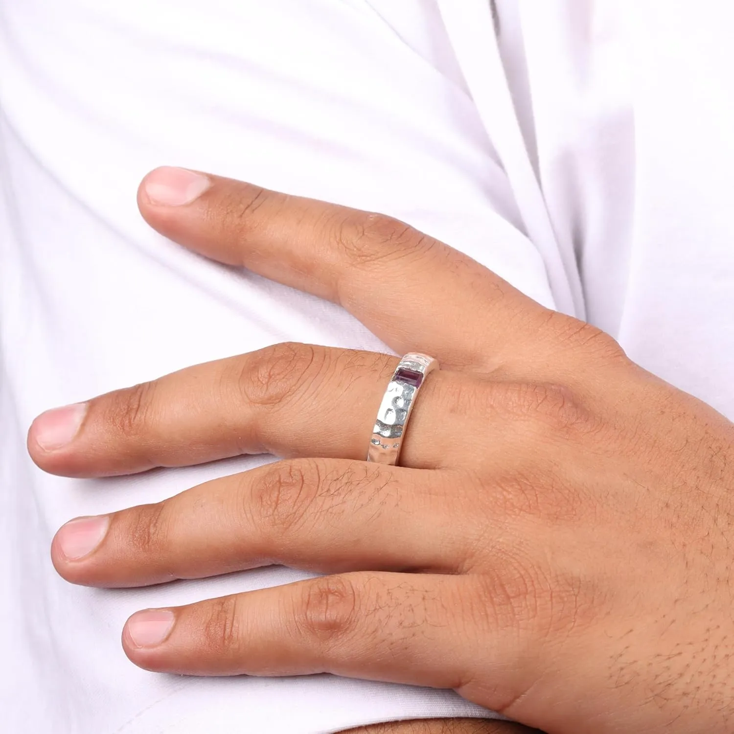 Natural Amethyst Mens Ring 925 Sterling Silver Hammered Wedding Band Mens Amethyst Ring Men Promise Ring Gift for Him