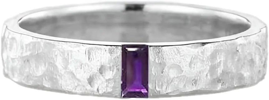 Natural Amethyst Mens Ring 925 Sterling Silver Hammered Wedding Band Mens Amethyst Ring Men Promise Ring Gift for Him