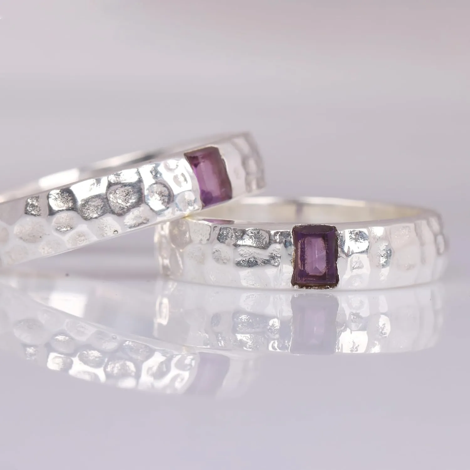 Natural Amethyst Mens Ring 925 Sterling Silver Hammered Wedding Band Mens Amethyst Ring Men Promise Ring Gift for Him