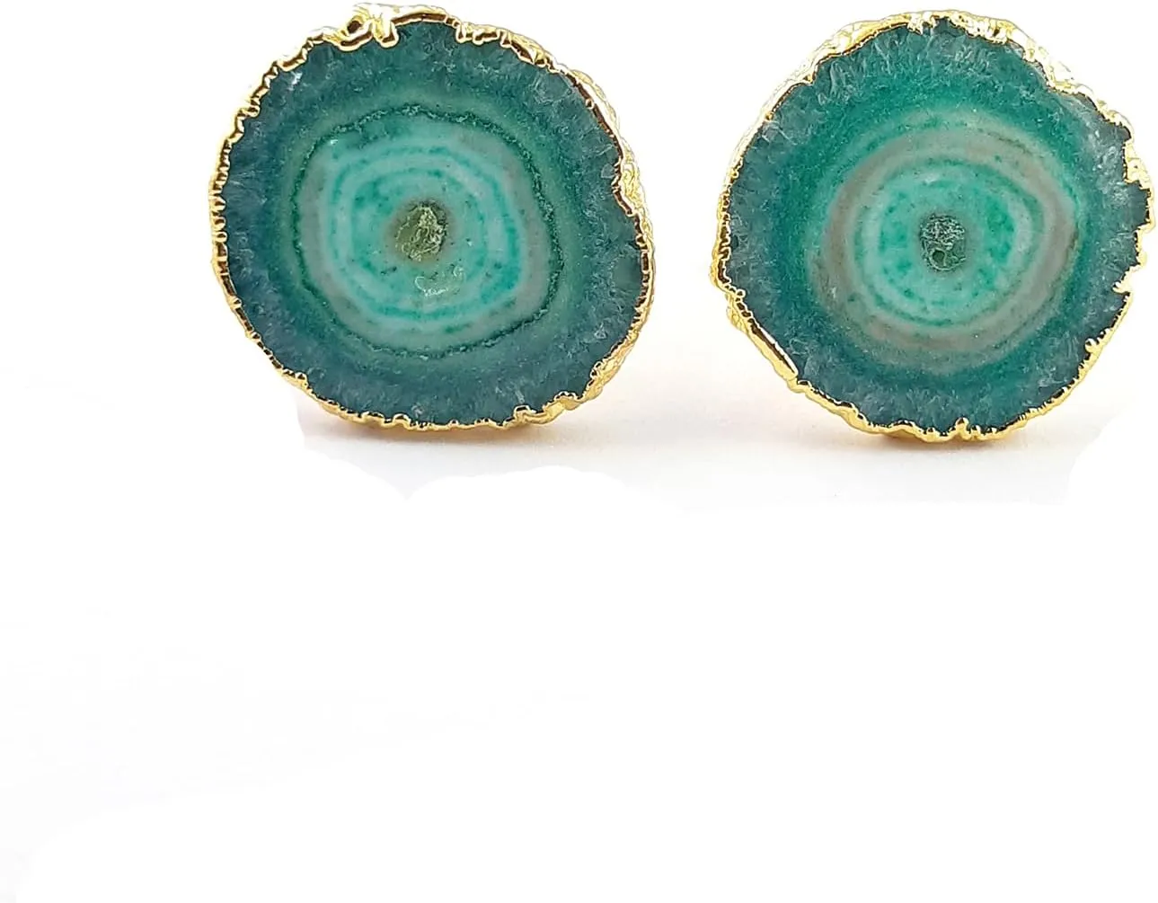 Natural Green Solar Quartz Cufflinks Handcrafted Crystal Handmade Jewelry in Gold Electroplated Finish Thoughtful Gift for Him  Selling by the Pair