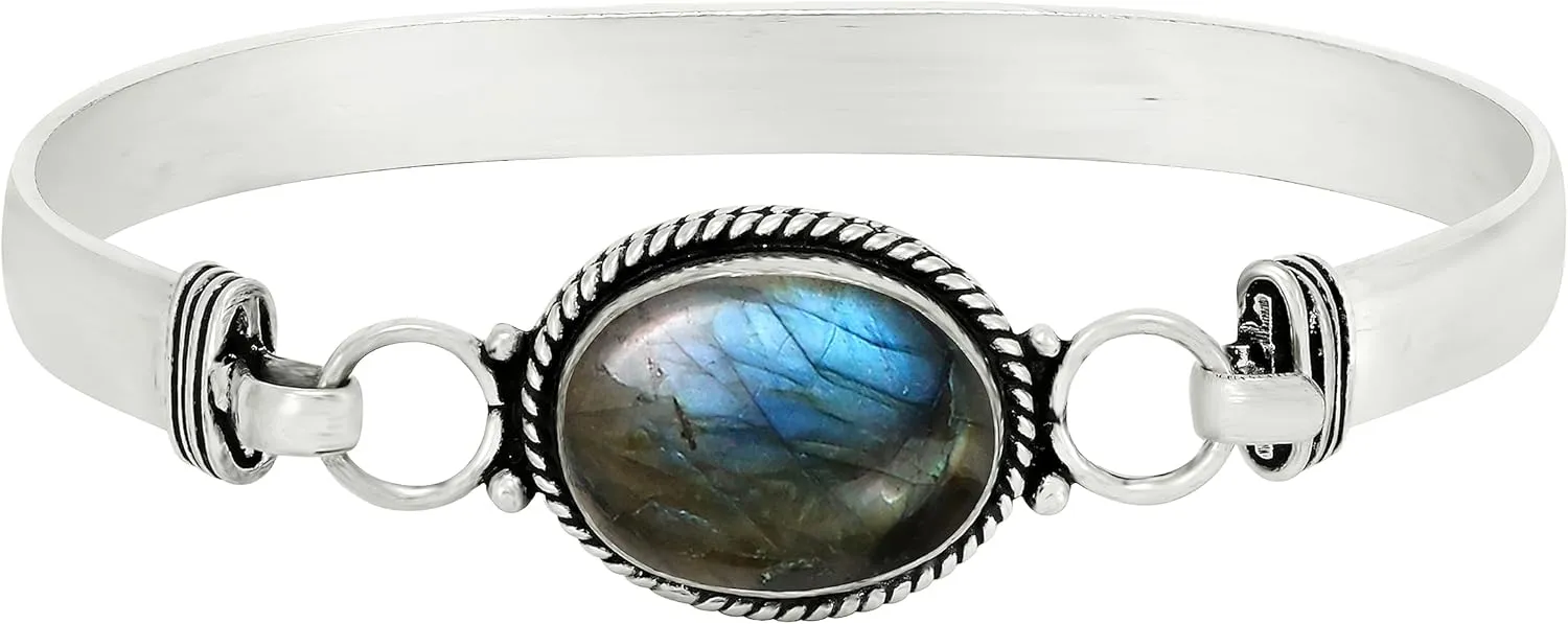 Natural Oval Gemstone Statement Cuff Bracelets for Women  Handmade Birthstone Bangle Bracelet Jewelry  Ideal Gift for Wedding, Christmas & Special Occasions