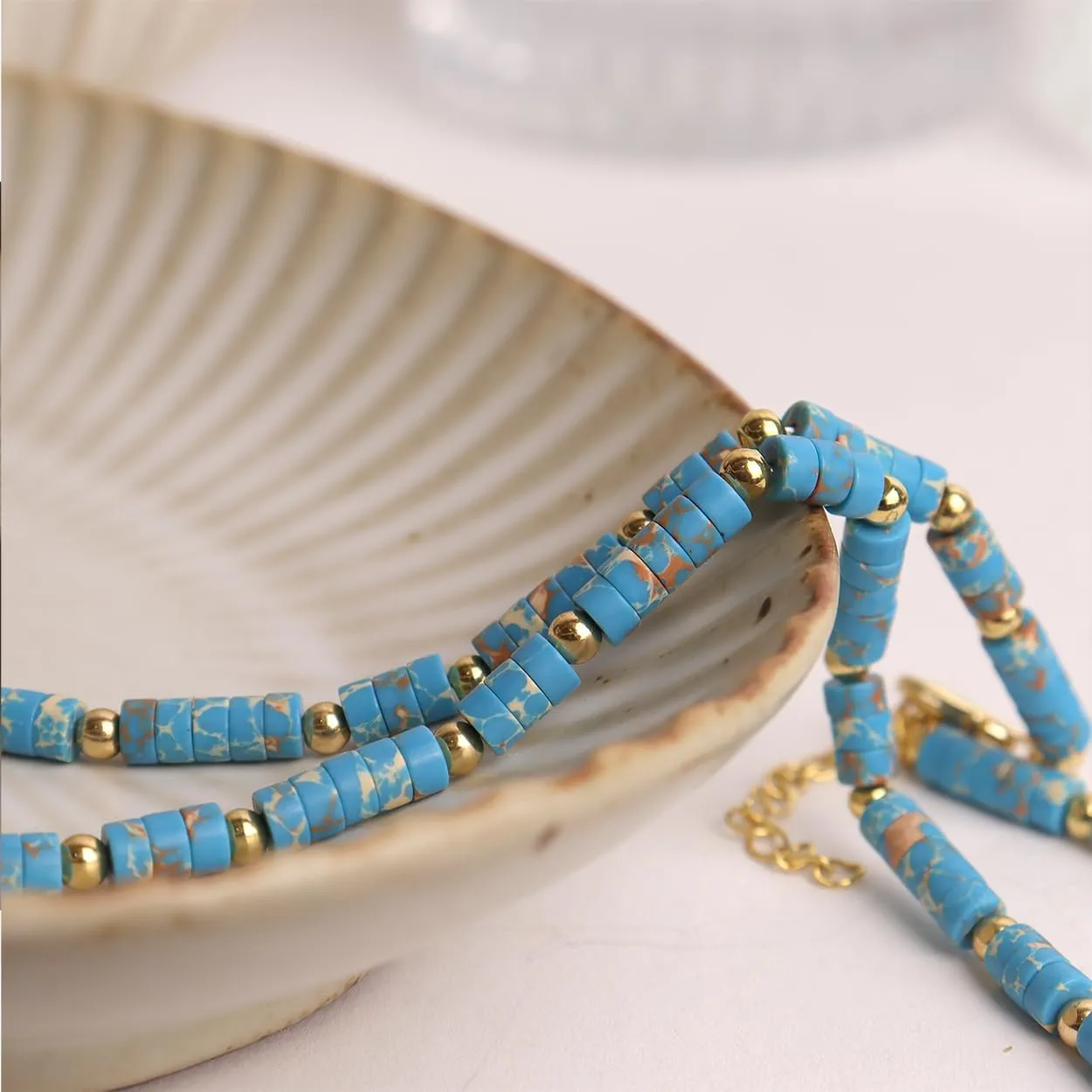 Natural Stone Beaded Long Choker Necklaces for Women  Dainty Boho Handmade Healing Stone Turquoise Malachite Crystal Gemstone Gold Bead Statement Chain Beach Accessories Prom Jewelry Gifts