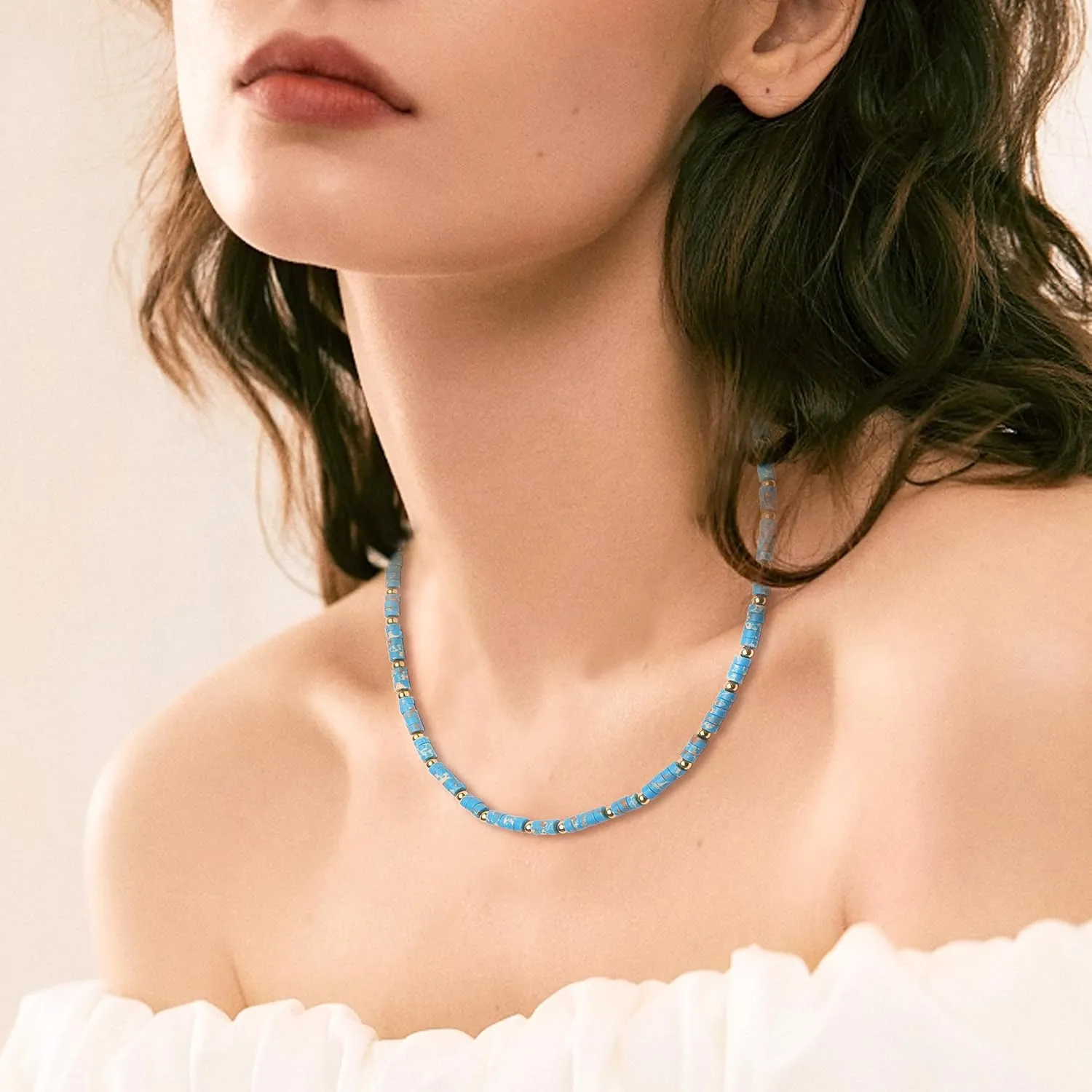 Natural Stone Beaded Long Choker Necklaces for Women  Dainty Boho Handmade Healing Stone Turquoise Malachite Crystal Gemstone Gold Bead Statement Chain Beach Accessories Prom Jewelry Gifts