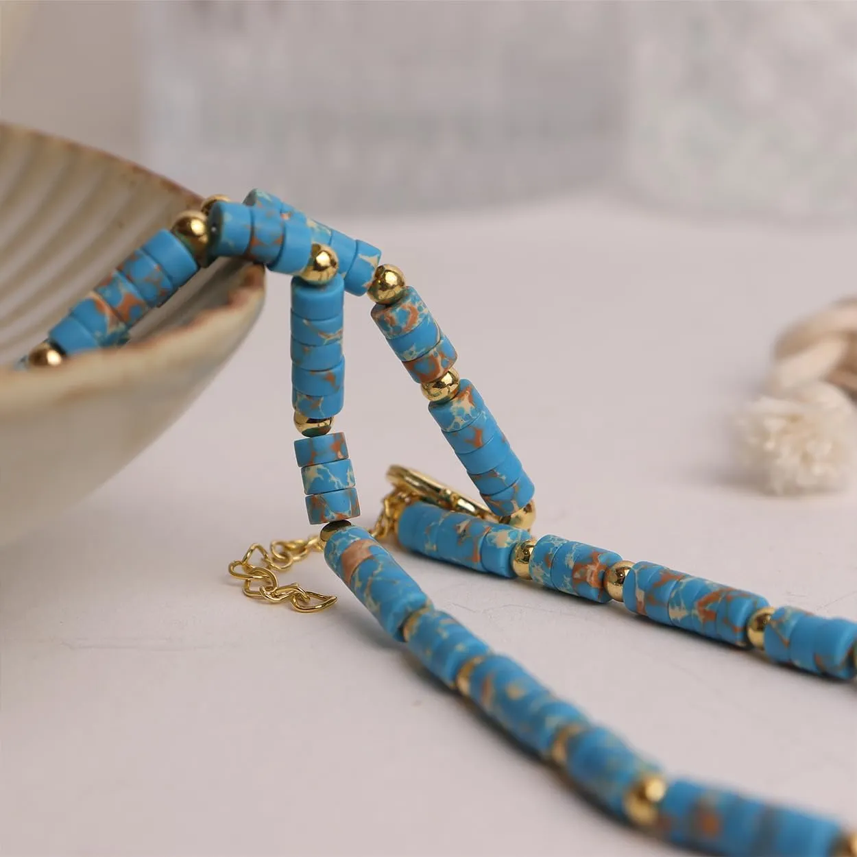Natural Stone Beaded Long Choker Necklaces for Women  Dainty Boho Handmade Healing Stone Turquoise Malachite Crystal Gemstone Gold Bead Statement Chain Beach Accessories Prom Jewelry Gifts
