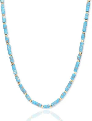 Natural Stone Beaded Long Choker Necklaces for Women  Dainty Boho Handmade Healing Stone Turquoise Malachite Crystal Gemstone Gold Bead Statement Chain Beach Accessories Prom Jewelry Gifts