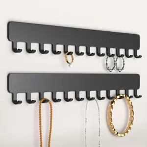 Necklace Holder - Hanging Jewelry Organizer, Self-Adhesive, Wall Mount, 2 Pack, Black