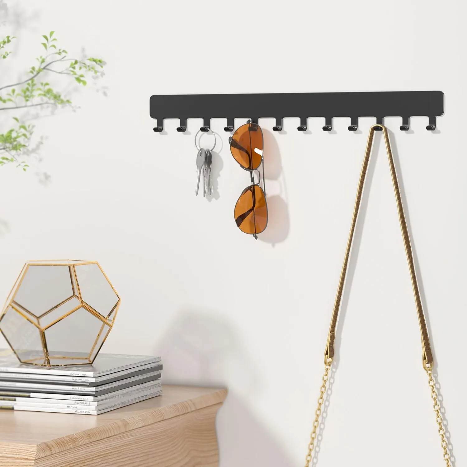Necklace Holder - Hanging Jewelry Organizer, Self-Adhesive, Wall Mount, 2 Pack, Black