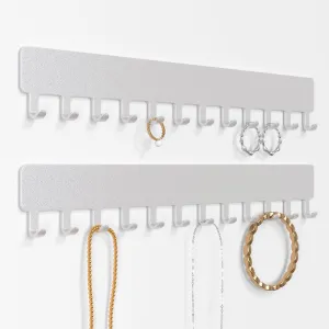 Necklace Holder - Hanging Jewelry Organizer, Self-Adhesive, Wall Mount, 2 Pack, Painted Silver