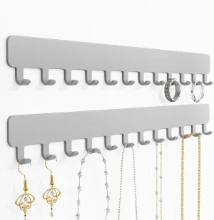 Necklace Organizer: Sturdy Necklace Holder Wall Mounted with Hooks for Tangle-Free Jewelry Storage Grey, 2 PCS