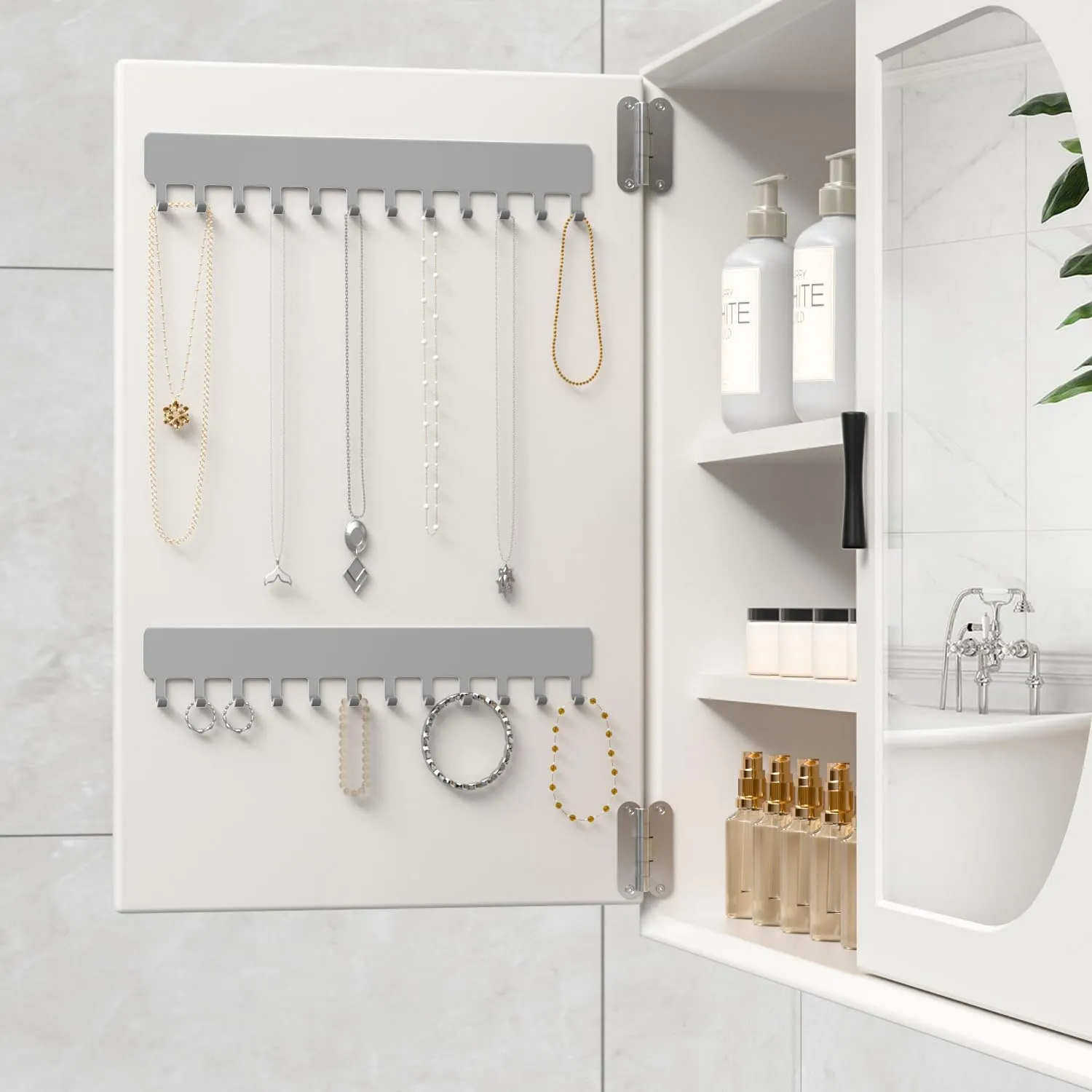 Necklace Organizer: Sturdy Necklace Holder Wall Mounted with Hooks for Tangle-Free Jewelry Storage Grey, 2 PCS
