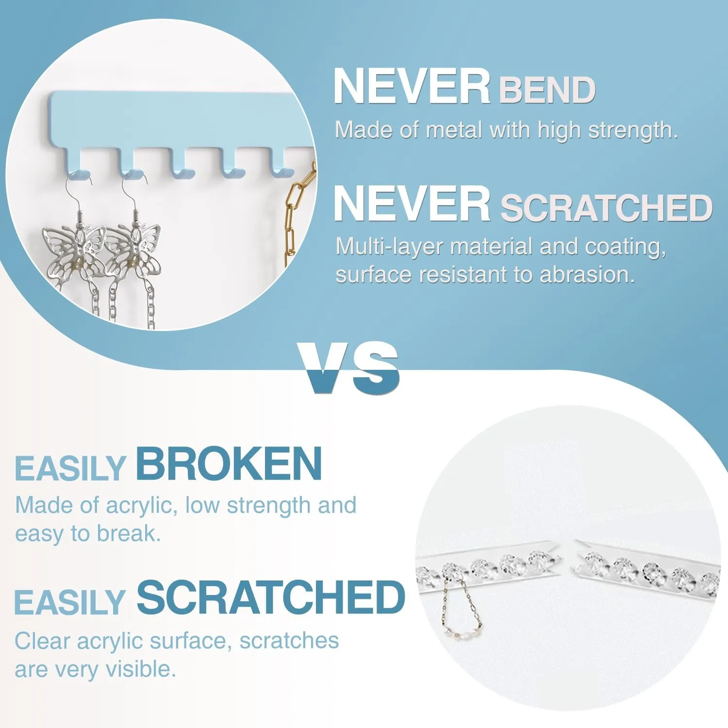 Necklace Organizer Wall Mount: Wall Necklace Hanger with Hooks for Tangle-Free Storage  Easy Access Wall Mounted Necklace Holder for Jewelry Display, Baby Blue
